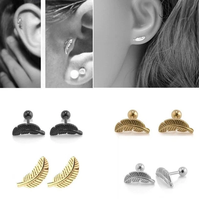 Fashion Simple Ear Bone Piercing Screw Beads Leaf Stud Earrings For Women Helix