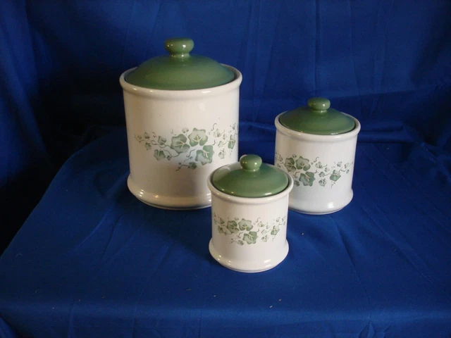 Corelle Callaway Canister Set 3 Pieces with Lids by Jay Import Co. Green Ivy