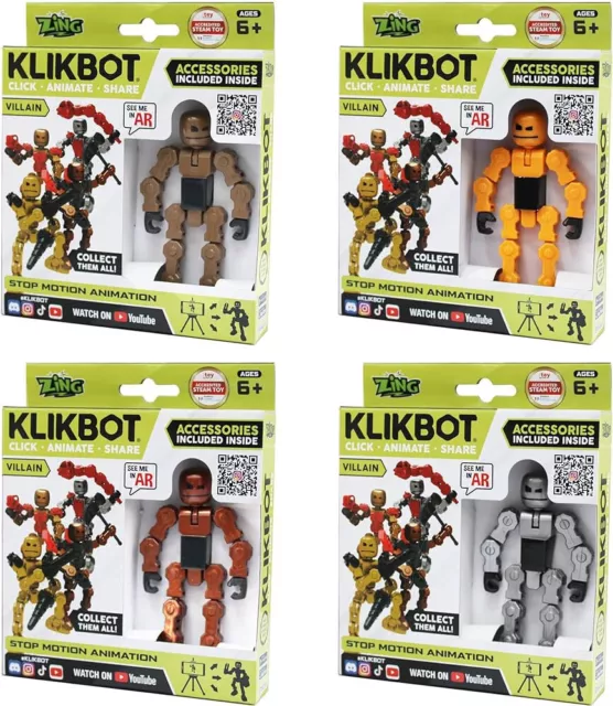 (COMPLETE) KlikBot Villain Figures Stop Motion Animation StikBot STEM (SET OF 4)