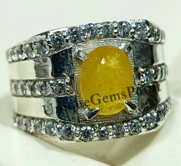 Natural Yellow Sapphire Ring 925 Sterling Silver Ring For Men's Engagement Ring