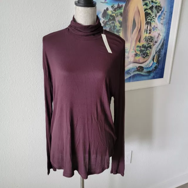 NWT Majestic Filatures Deluxe Teeshirt Paris Burgundy Turtle Neck Tunic Top 4 XL