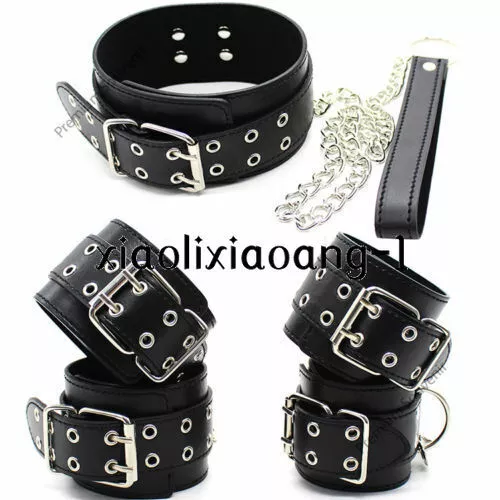 Adjustable Binding Handcuffs Ankles Cuffs PU Restraint Set Wrists Collar