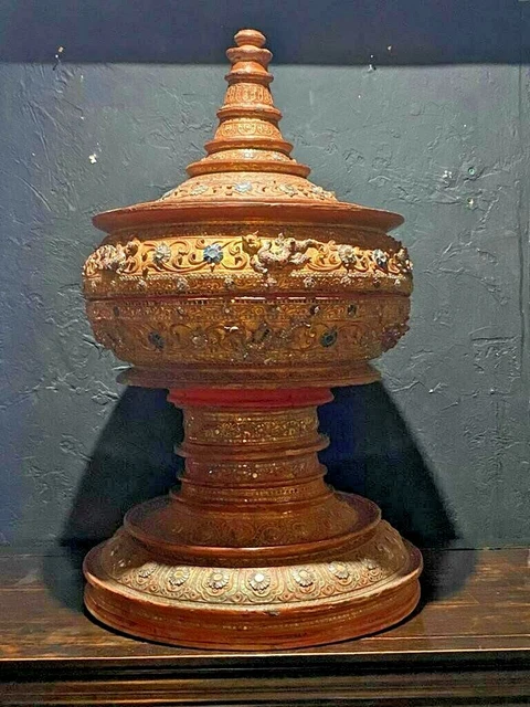 Antique Box Burma Burmese Painted Dragon Tayo Lacquer Asian Large Wood Rare 20th 6