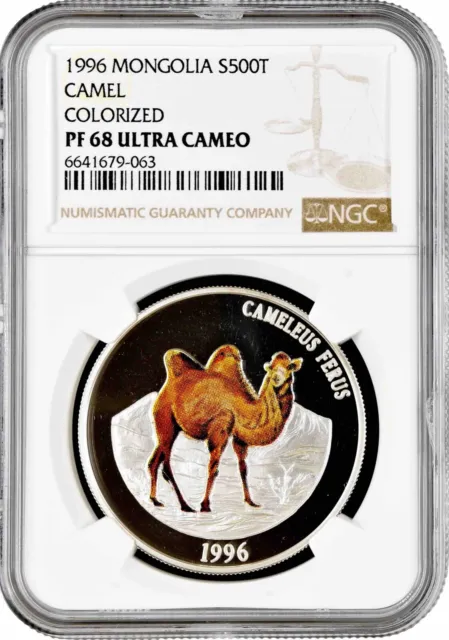 Mongolia 500 togrog 1996, NGC PF68 UC, "Camel /Cameleus Ferus/" silver coin