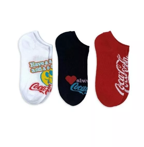 Coca-Cola Women's Print No Show Socks, 3-Pack, Shoe Size 4-10