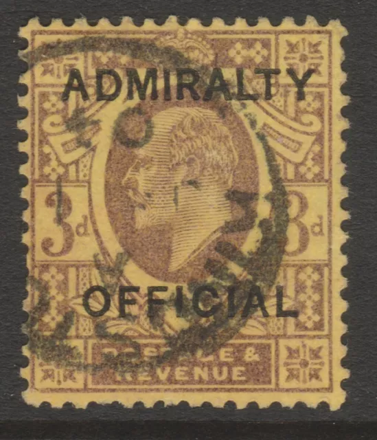 GB EVII 1903 Admiralty Official 3d dull purple on orange-yellow sgO106 spec MO35