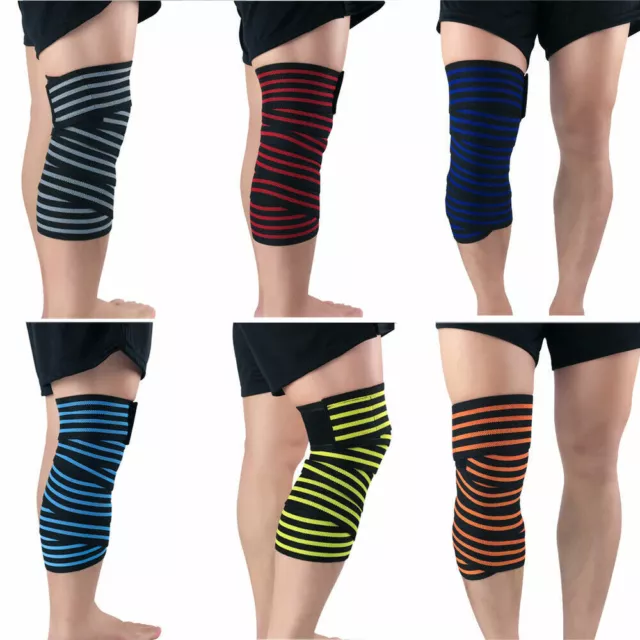 Sports Knee Pad Striped Pattern Bandage Elastic Adjustable Support Fitness Gym