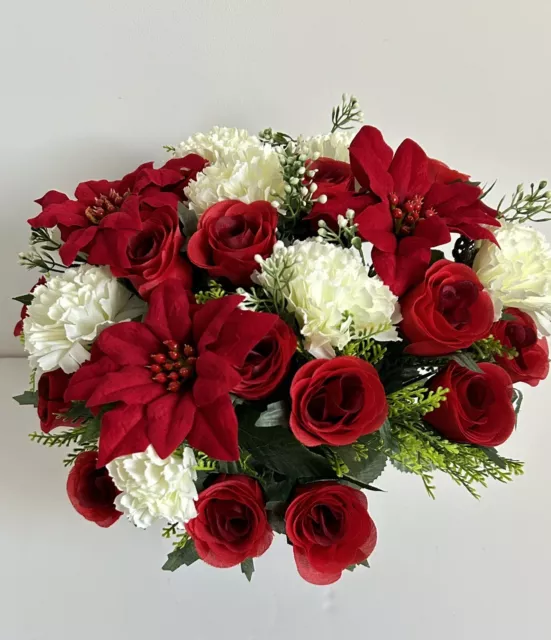 Vaso Fiori di Seta Artificiali Rosso Memoriale Tomba Fiori Natale