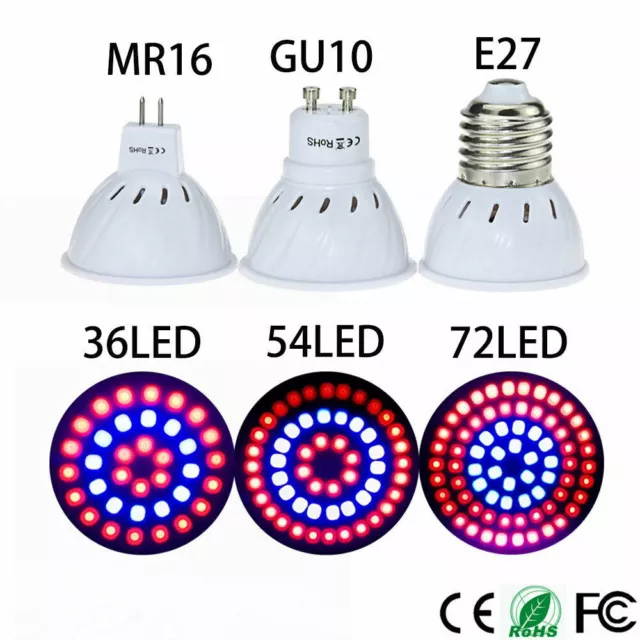 LED Plant Grow Light Bulb E27 GU10 Full Spectrum 36/ 54/ 80/ LEDHydroponic Lamp