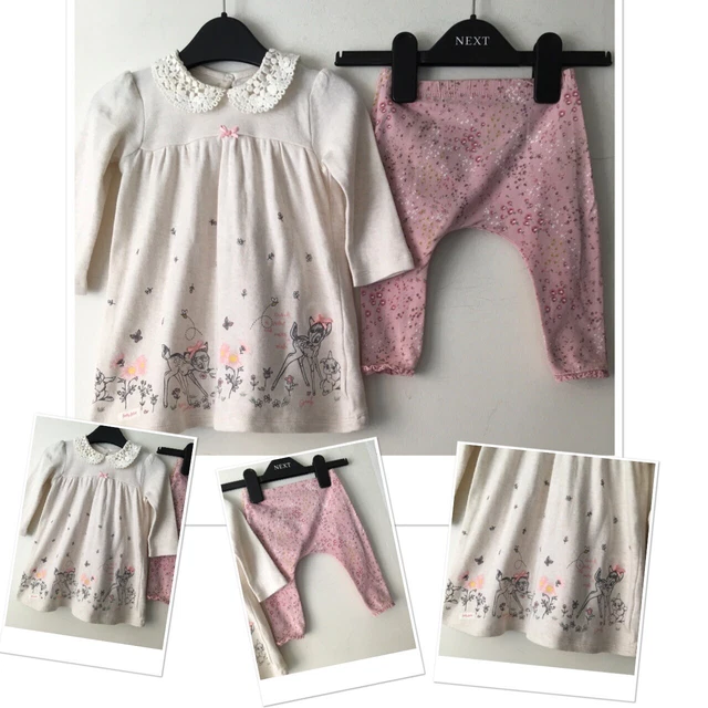 George Disney Bambi Baby Girls Tunic Dress & Next Floral Leggings 6-9 Months