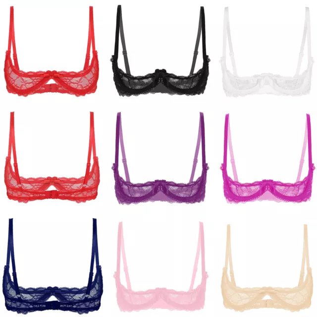 Women's 1/4 Cup See Through Lace Bra Underwired Push Up Shelf Bra Top Bralette