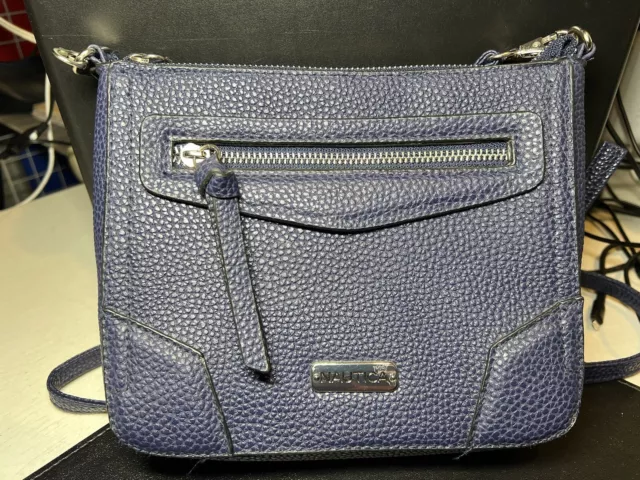 Nautica Shoulder Purse Bag Pebbled Leather Mini Handbag Dual Pockets Zip Blue