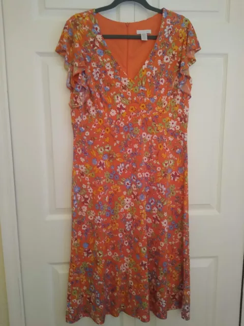 London Times Size 14 Floral Empire Waist Midi Dress With Cap Sleeves