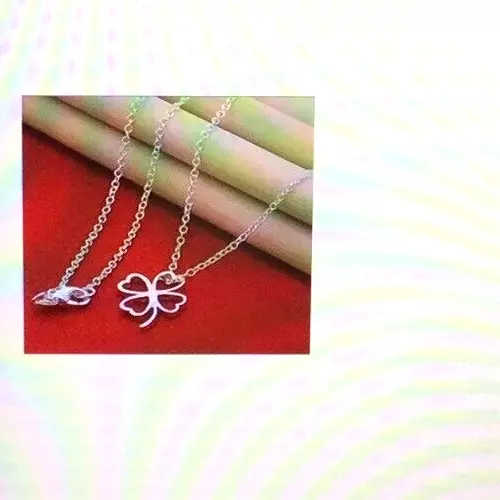 925 Sterling Silver Womens Necklace Lucky Four Leaf Clover Pendant