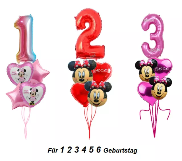 Minnie Mouse Maus Folienballon + Zahl Zum 1-6 Mädchen Kinder Geburtstag Party