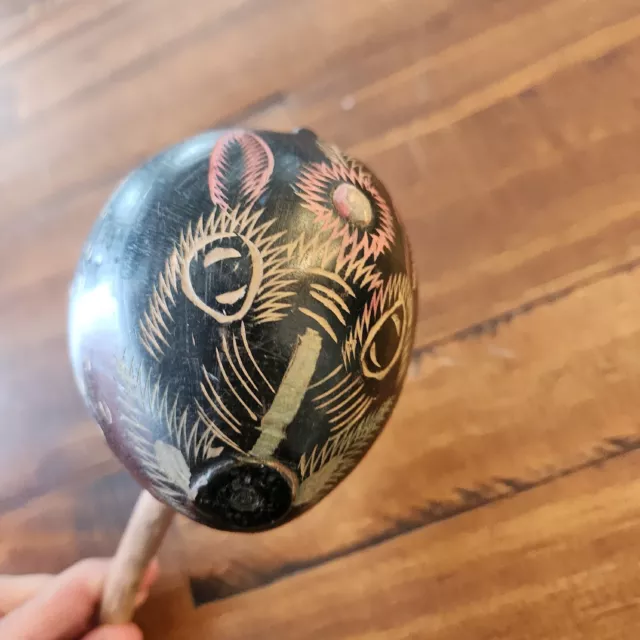 Guatemalan Hand Made Etched Carved Maraca Animal Zebra Hand Painted Music Kids