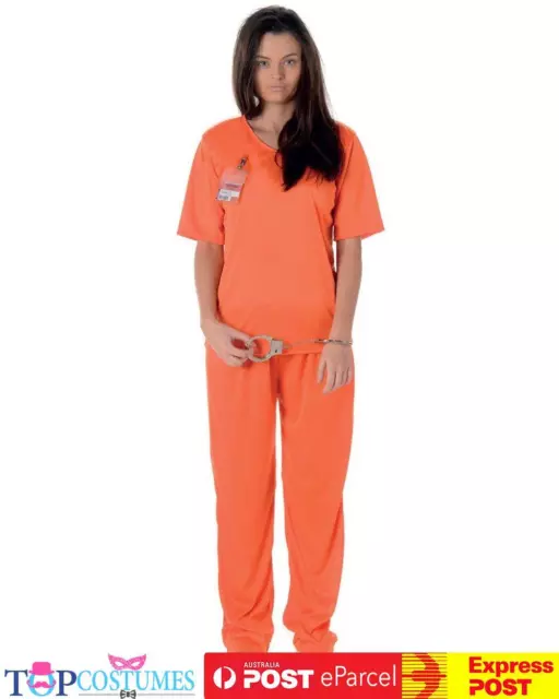Ladies Orange Prisoner Convict Jail Halloween Fancy Dress Up Hens Costume