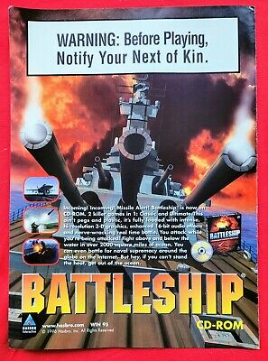 RARE! 1996 BATTLESHIP Hasbro PC CD Rom Video Game = Authentic Promo PRINT AD