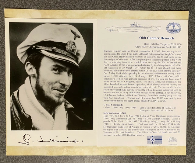 WW2 GERMAN UBoat Ace Oblt Gunther Heinrich Hand Signed Photograph