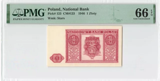 Poland 1 Zloty 1946 P-123 PMG 66 EPQ