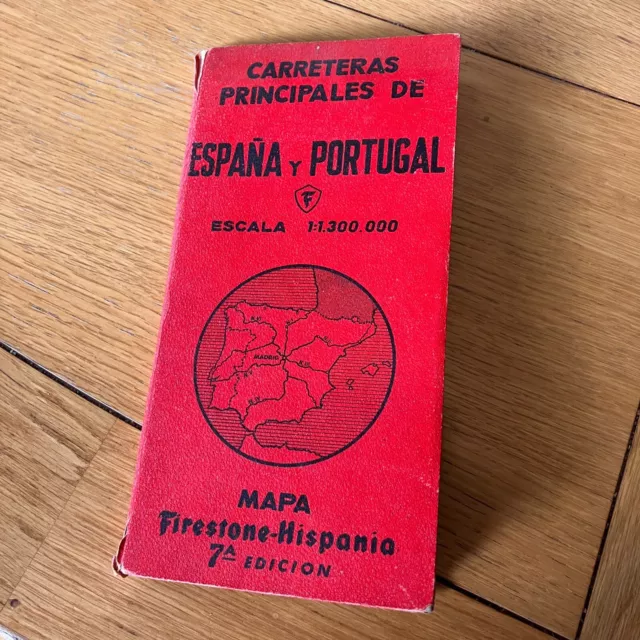 Vintage Spanish Firestone Hispania folding map - 7a ( pre 1950 / c. 1940 ) Spain