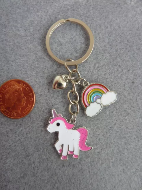 Pink Magical Unicorn Keyring Rainbow Enamel Bag Charm Birthday Gift Present #210