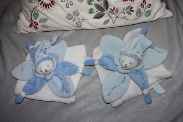 DOUDOU ET COMPAGNIE OURS PLAT BLANC BLEU PETALE COLLECTOR J'aime mon doudou lot2