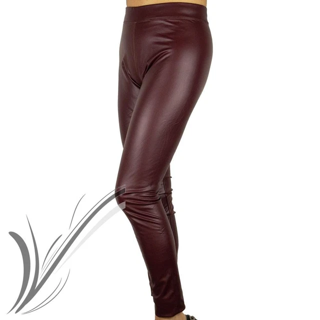 Leggings bordeaux ecopelle felpato donna invernali aderenti sigaretta sexy caldi