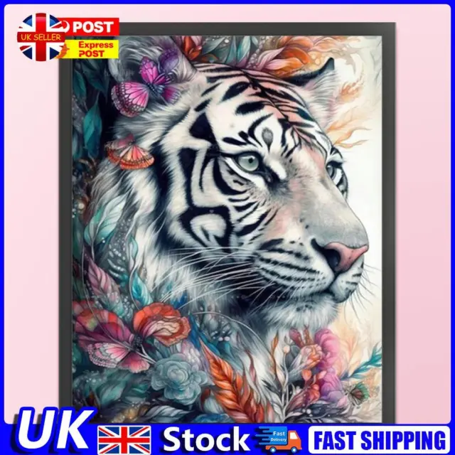 Full Embroidery Eco-cotton Thread 11CT Printed White Tiger Cross Stitch 40x50cm