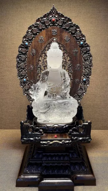Chinese Exquisite Handmade Buddha Carving Natural Crystal Statue