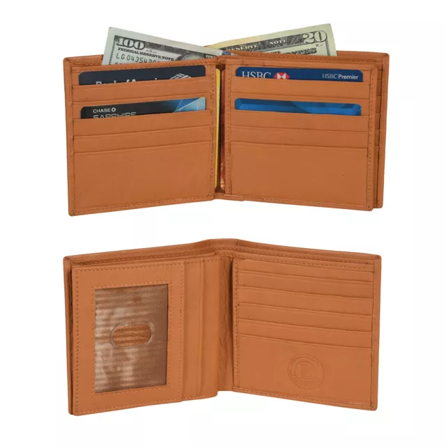 Leatherboss Genuine Leather Mens RFID Blocking Credit Card Holder Wallet, Tan