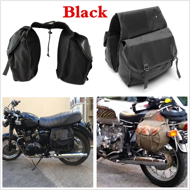 Black Canvas Motorcycle MotorBike Rear Tail Bag Back Pack Saddle Storage Bag