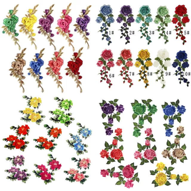 Rose Flower Patch Iron Sew On Embroidered Badge Clothes Embroidery Applique DI *