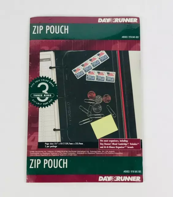 Day Runner 3 Ring Clear Vinyl Zip Pouch 2 Pack 5.5" x 8.5"