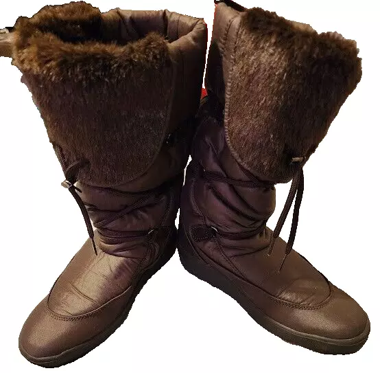 Pajar Canada Women's Boots Size 8 BROWN.  Nylon Fur Pull On Quilted Wore Once!