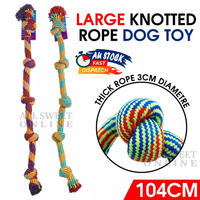 Heavy Duty 104cm Dog Tug Large Rope Toy Chew Play Strong Thick & Long Rope AU