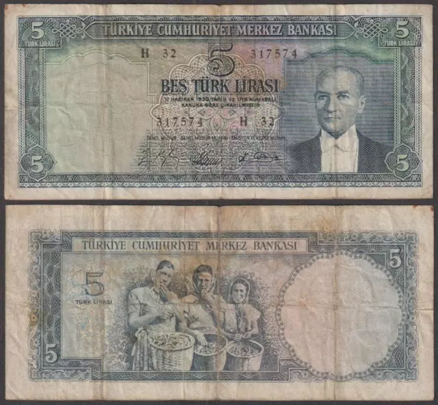 Turkey, 5 Lira, L. 1930 (4.1.1965), VF++, P-174