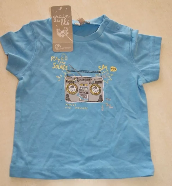 Tee-shirt bleu neuf taille 3 mois marque Grain de Blé