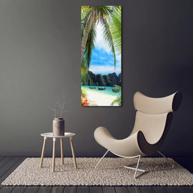 Wand-Bild Kunstdruck aus Hart-Glas Hochformat 50x125 Tropischer Strand 2