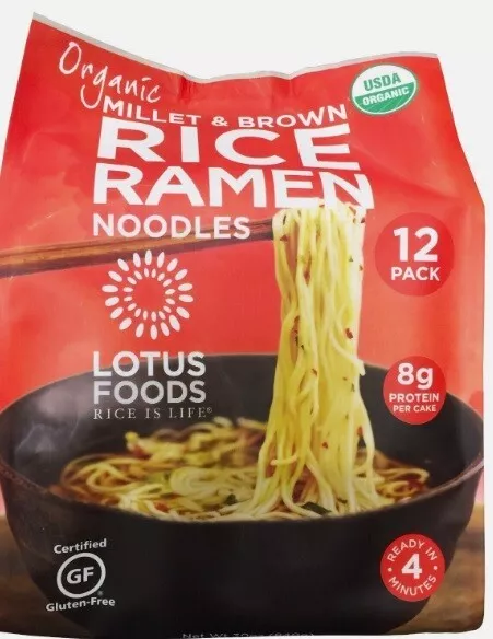 Lotus Food Ramen Noodles Millet & Brown Rice Organic Gluten Free Vegan - 12 Pack