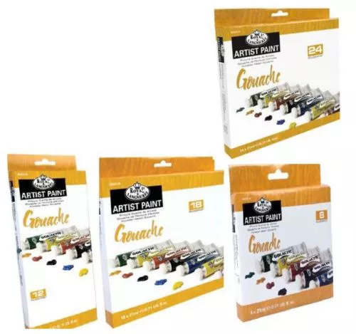 ROYAL LANGNICKEL SETS OF LARGE 21ml TUBES OF GOUACHE ARTIST PAINTS & BRUSH SETS