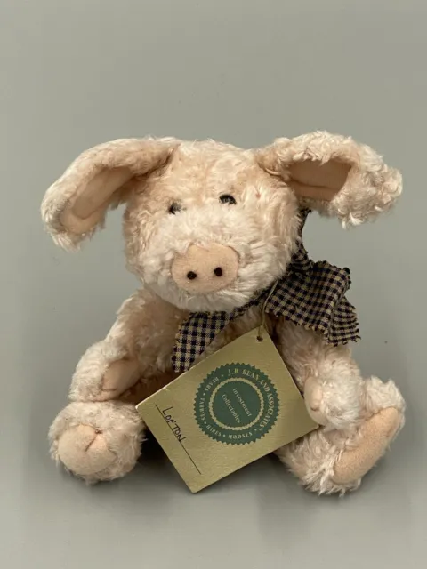 VINTAGE BOYDS BEARS Pig Lofton 9” Jointed Animal W/ Checkered Bow Tie ...