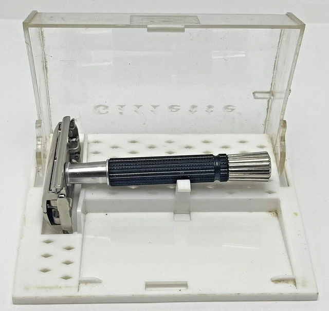 Vintage Gillette Safety Razor Black Handle Super Speed TTO 1967 M2 Case