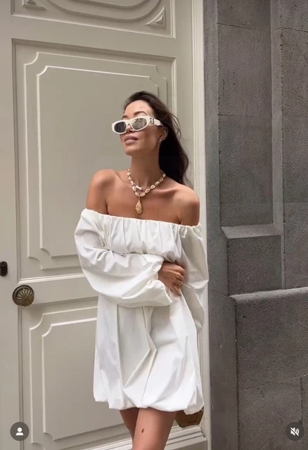 zara off shoulder dress white ZARA WHITE OFF-SHOULDER DRESS!, Just tried on this adorable white off-shoulder dress from Zara, and Im absolutely in love! Perfect for summer days and date nights! Feeling cute, comfy, and oh so