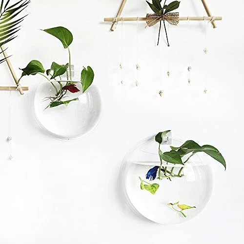 Noodoky Betta Fish Tank Bowl 11.8in, Wall Mounted Beta Fish Small Aquarium, Hang 2