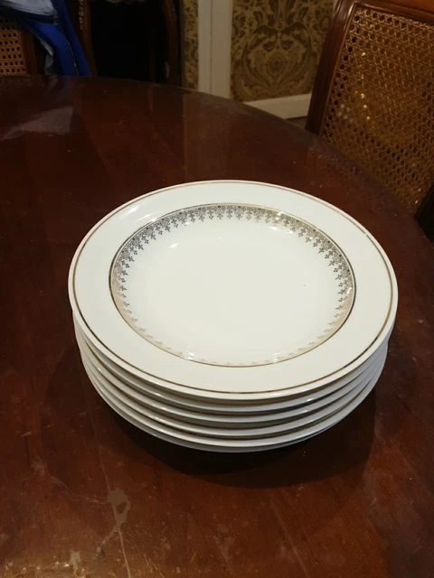 Service Assiettes Mäser Sita Porcelaine Blanche Bord Doré - 18 Pièces Pour 6 Personnes - Lave-vaisselle Micro-ondes