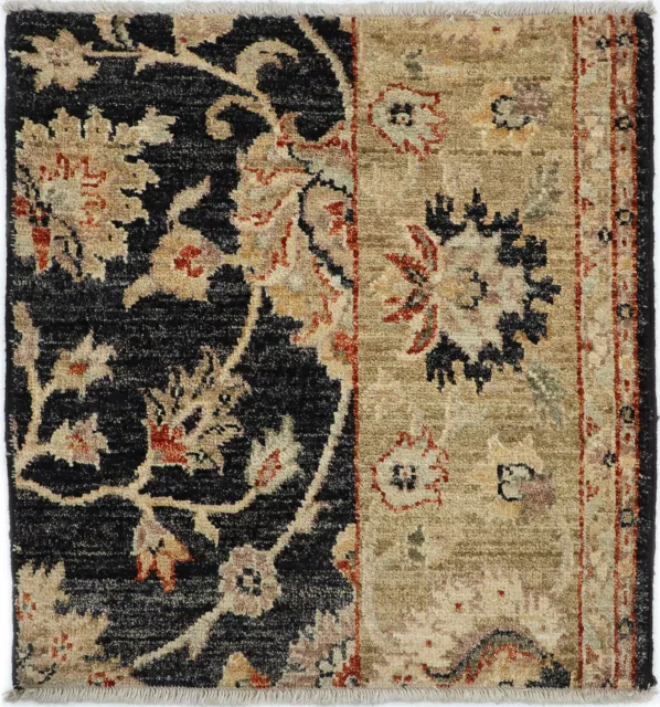 2X2 Hand Knotted Oushak Carpet Traditional Black Fine Wool Accent Rug D42982