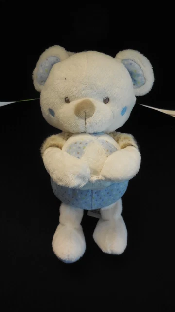doudou peluche musical ours blanc bleu beige oiseau balle MOTS D'ENFANTS 26cm