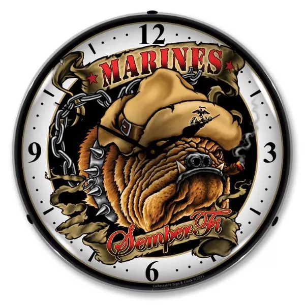 New  Marines Bulldog  Led Lighted Retro Clock -  Free Shipping & Handling*