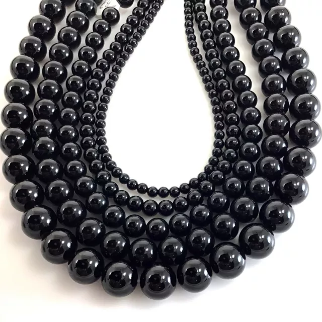 Natural Gemstone Black Onyx Round Loose Bead 15" 3mm 4mm 6mm 8mm 10mm 12 Jewelry 3